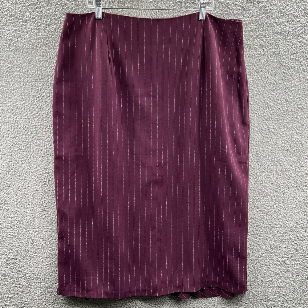 Womens Career Pencil Skirt 24W Pinstripe Flounce Hem Corporate Office Plus
